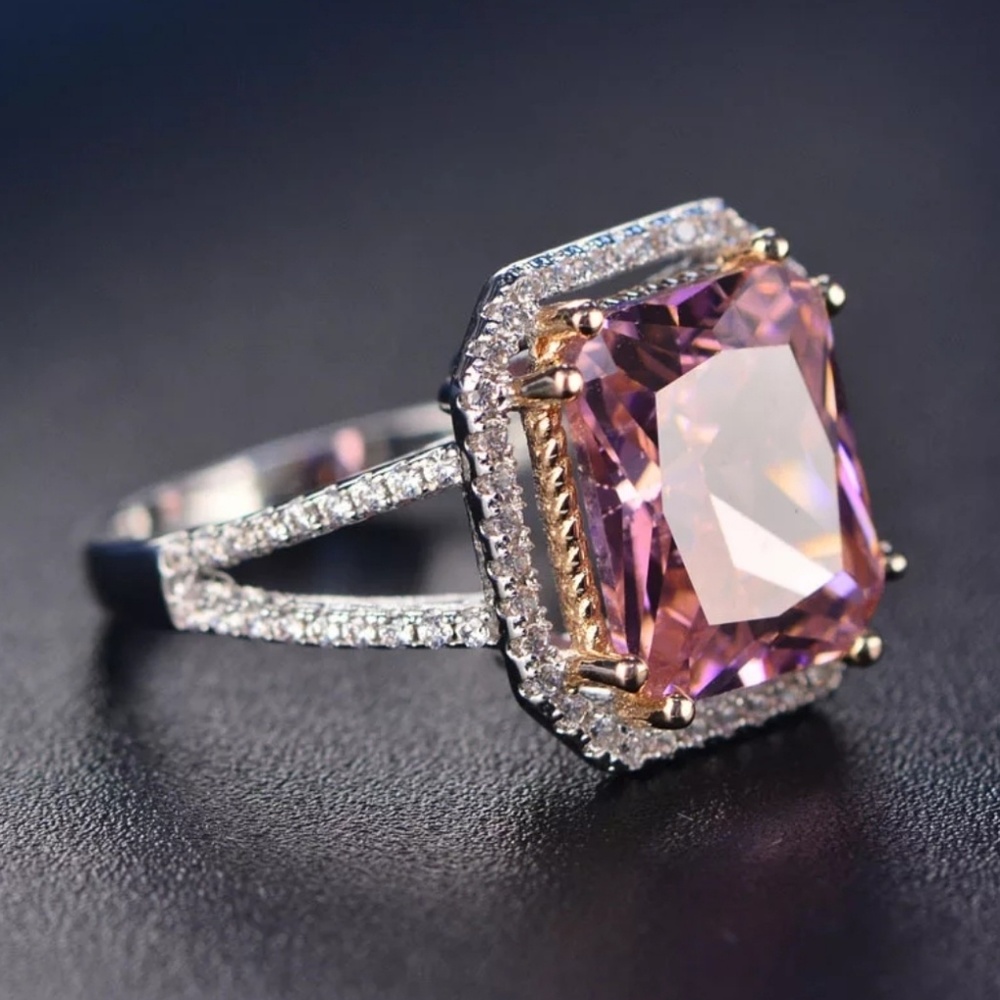 🔥LAST 1🔥NEW PRINCESS CUT SIMULATED PINK SPINEL RING - Picture 10 of 12